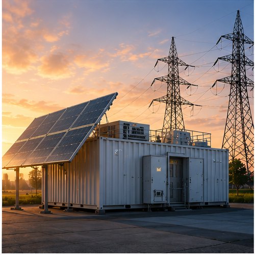 Solar panels and transmission towers